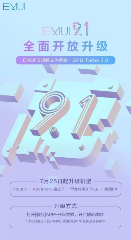 这次轮到你升级！华为再添nova 4等5款机型加入EMUI9.1阵营