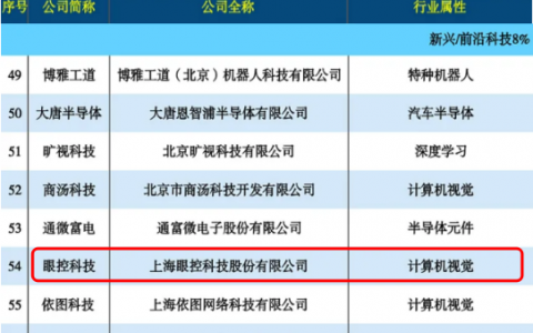 眼控科技入选“2020中国新科技100强”榜单